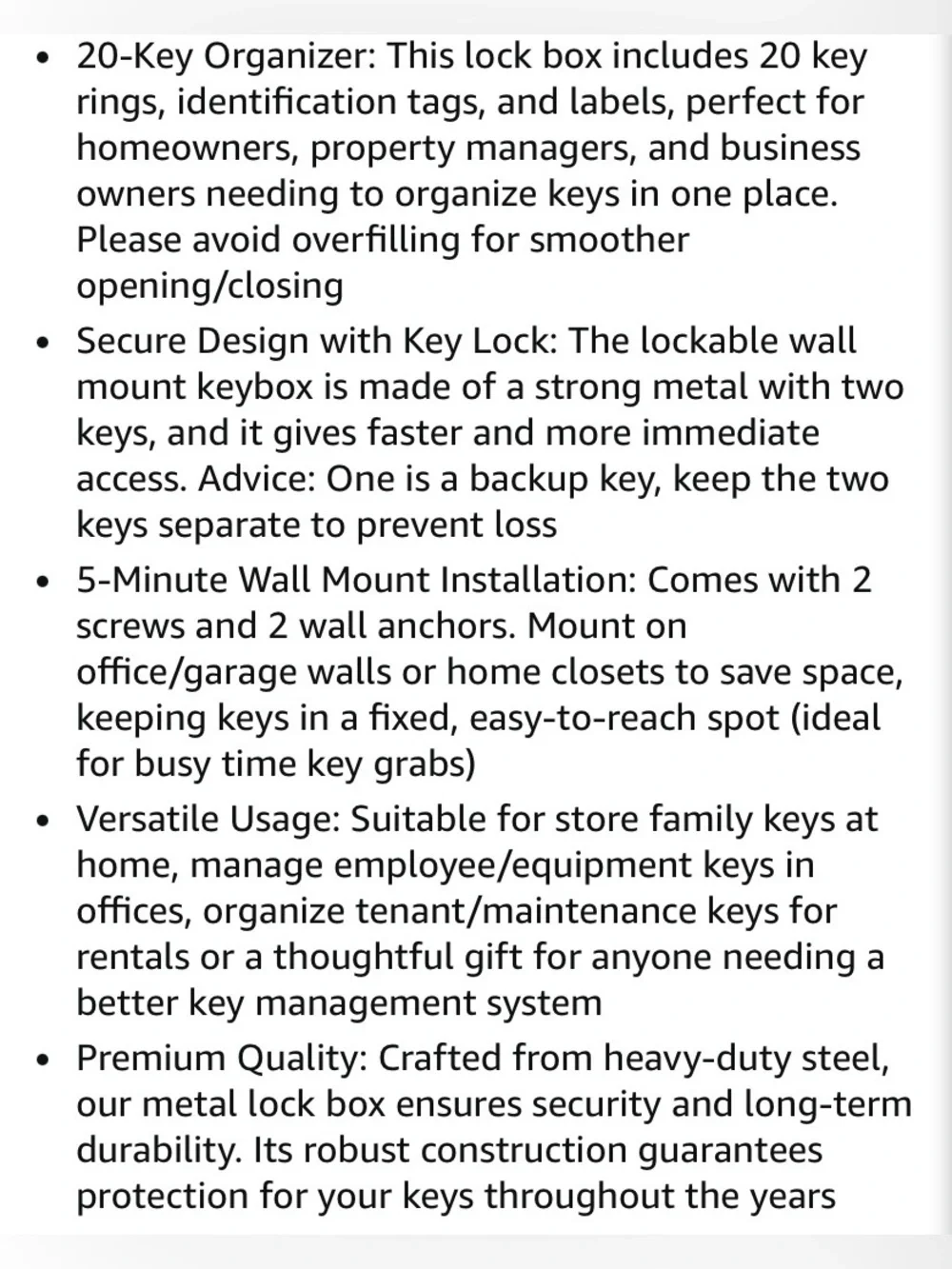 Key Safe Lock Box with Hooks and Number Labels - Black